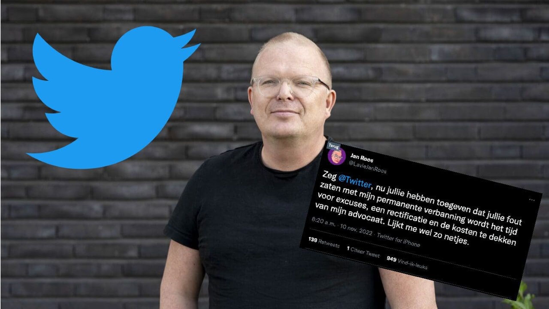 Jan Roos is terug op Twitter en eist een rectificatie